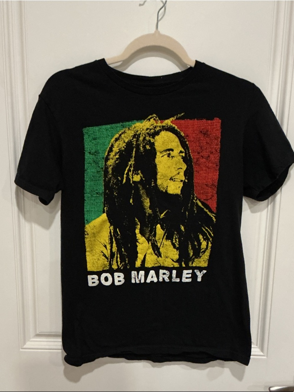 Y2K BOB MARLEY Black unisex Graphic T‑Shirt with Yellow/Green/Red Print